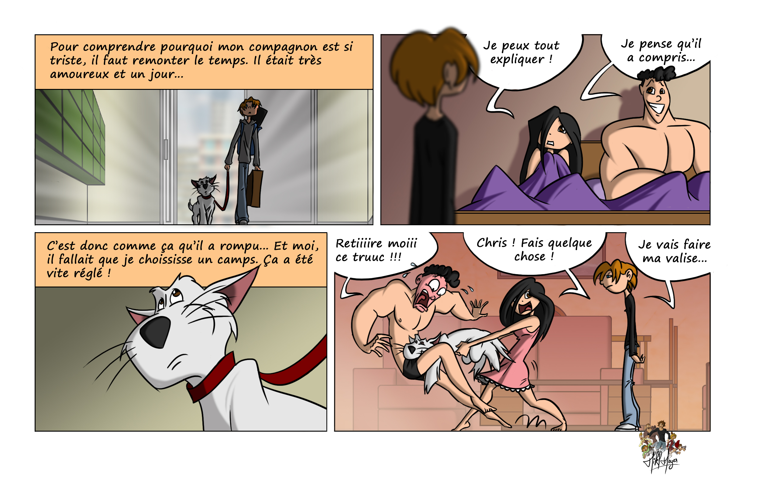 Héraclès explique la tristesse de Chris en revenant sur une rupture douloureuse : Chris découvre son compagnon au lit avec un autre couple. Tandis que Chris reste figé, Héraclès attaque l’amant infidèle, forçant le départ précipité du couple. Héraclès choisit son camp.