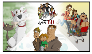 Page WebBD avec "Animaux & compagnie", "Mes papas& moi : Au fil des ans" et "En caisse !"